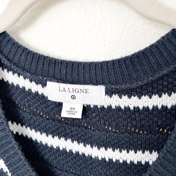 [La Ligne] x Target Navy Blue Textured Striped Cardigan Sweater Chunky Knit 2X - Picture 11 of 12